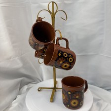 2 VTG 1970’s Staffordshire Coffee Cups/Mugs Flower Power Groovy Mod -MCM-England picture