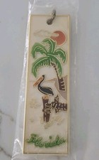 Vintage Florida Rectangle Plastic Keychain Palm Tree Sunset Pelican 6