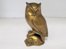VINTAGE PERCHED BRASS OWL, 5-3/4