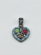 Vintage Southwest Sterling Silver 925 Multi-Stone Heart Necklace Pendant picture