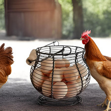 . Farmhouse Wire Egg Baskets for Gathering Fresh Egg with Handle, round Metal... picture