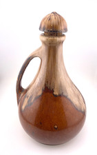 Vtg Musical Decanter Jug Handmade Ceramic Pottery Mushroom Cork Stopper Brown picture