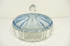 1 Vintage Anchor Hocking 1940s Clear Cut Glass Blue Covered Candy Dish 7