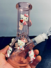 Kitty Cat Glass Water-Pipe Beaker Hookah 14mm Bowl - Pink  FREE U.S.A. Shipping picture