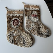2 SFERRA Christmas Stocking Wool Needlepoint Velvet Personalized Mom Dad picture