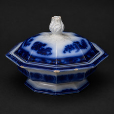 Flow Blue Shapoo Covered Vegetable Tureen Reg. April 25 1845 picture