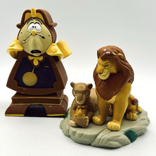 Vtg 90s Disney Nostalgia Lot BatB Cogsworth Clock Coin Bank Lion King Pride Rock picture