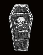 Coffin skull bones JACKET VEST PEWTER  BIKER PIN   picture