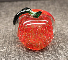 LENOX Vintage Red Apple Art Glass Paperweight Fruit Blown Glass Label picture
