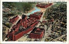Akron OH Goodyear Plants 1, 2, 3 Aerial View Vintage Linen Postcard picture