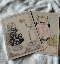 Vintage Michel & Co Lot of 2 Unused Thank You Cards Whimsical Girl Flower Cute picture
