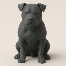 Dog Statue Figurine - Realistic Sitting Pit Bull Sculpture picture