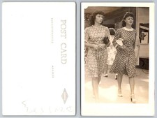 1940s RPPC Women Walking City Street Candid Fashion Real Photo Postcard picture