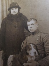 Antique WWI RPPC Postcard Soldier in Uniform Woman & Large Hound Dog 1910s Milit picture