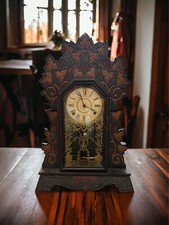 Wm L Gilbert Clock Co Bouquet No 53 Antique Victorian Mantel Shelf Clock Vintage picture