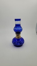 Bohemian Blue Cut Glass Miniature Oil Lamp 7