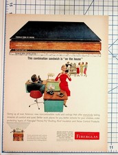 1950s Owens-Corning Fiberglas Insulation Ad Mid-Century Modern Office Ephemera picture
