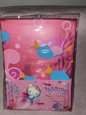 Vintage Sanrio 2002 Hello Kitty Mermaid Shower/bathroom Curtain & Rings. picture