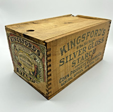 Vintage Kingsford's Silver Gloss Starch NY Dovetail Wood Laundry Box Lid & Label picture