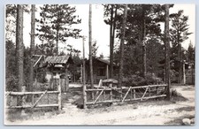 Bemidji Minnesota Log Cabin Court Old Car Roadside c1930s MN RPPC Postcard picture
