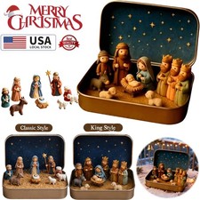2× Mini Christmas Nativity Set in Tin Box Pocket Holy Family Figurines Gift USA picture