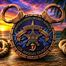 🔥USSS Los Angeles Division Challenge Coin Antique Gold / Black Handcuff Design picture