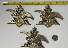 3 Vintage Plastic 4.5” Large Anheuser Busch - Budweiser Gold Toned Eagle Emblems picture