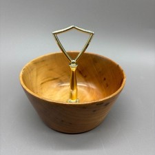 Vintage Myrtlewood Nut Bowl MCM Candy Serving Dish Gold Tone Handle Oregon picture