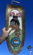 Mid 20th C. Salvador Teran Mexican Brass & Glass Mosaic Mayan Portrait Tray picture