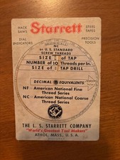 Starrett VINTAGE DIAL SCREW THREADS SIZE TAP  CALCULATOR ATHOL MASS 1943 - H2.4 picture