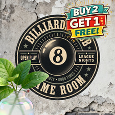Retro Billiards Eight Ball Pool Hall Game Room Aluminum Metal Tin Sign Art picture