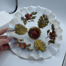 Vintage Northwood Opalescent Goofus glass bowl. Hand painted 1901-1910. picture