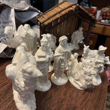 Vintage Atlantic Mold Ceramic Nativity Set, Pearl Luster Glazed, 17 Pieces picture