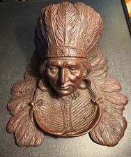 Early 20thc Judd Mfg.Native American Indian Chief in Headdress Inkwell No Insert picture