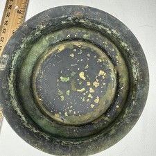 Vintage Dazey Mfg Co LA Calif Brass Flower Frog Bowl Planter Basin Verdigris picture