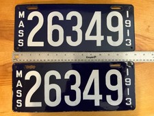Massachusetts 1913 Porcelain License Plate 1913  Pair Antique picture