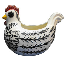 Chicken Hen Planter Hand Painted Black White Unsigned picture