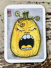 Original ACEO Giant Pumpkin Halloween JackOLantern Watercolor Signed 3.5 x 2.5