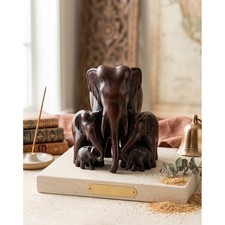 Vintage Hand-Carved Rosewood Elephant Family Statuette picture