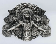 Native American Indian Chief Belt Buckle Siskiyou Bergamot 1981 Americana Westrn picture