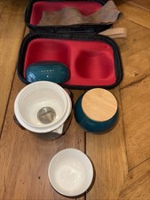 Porcelain China Ceramic  Tea Set Portable Travel Tea Set New Teal Wood picture