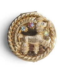 Adorable Vintage poodle dog rhinestone Gold Tone Round Hinged pill box picture