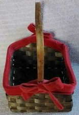 Red Velvety Trimmed Wicker  Gift Basket With Handle picture