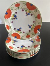 meito vintage Japanese Plates Set Of 6 Hand Painted Floral Orange 7 3/4 picture