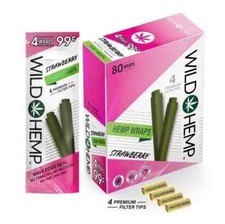 Wild H. Organic Wrap Rolling Paper Strawberry Full Box 20 Pouches / 4 per Pack picture