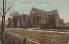 Monroe MICH St. Mary's Academy Old Building & Chapel Postcard 1910 Divided Back picture