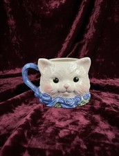 Vintage Ceramic Avon Blue Rose Kitty Cat Mug Grannycore Cottagecore Whimsical picture
