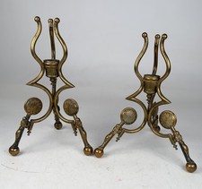Art Deco Art Nouveau Brass Cherub Tube Shabbat Candlestick Holders Pair Handmade picture