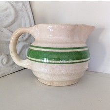 Hull Beehive Green Stripe Yellowware Small Pitcher, 3.75