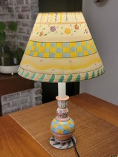 VTG 1990's MACKENZIE-CHILDS Hand-Painted TABLE LAMP & SHADE Checkerboard-Floral  picture